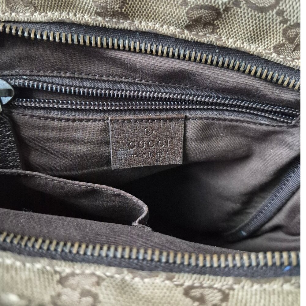 GUCCI Original GG Pattern Canvas Crossbody Camera Bag Classic Leather Trim - Picture 9 of 16